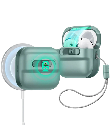 Airpods 4 (4.nesil)/Airpods 5 (5.Nesil) Pulse FlickLock Magsafe Şarj Destekli Kilitli Kılıf - Yeşil
