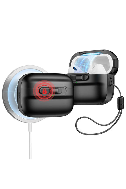 Airpods Pro 2 (2.Nesil) Pulse Magsafe Şarj Destekli Kilitli Kılıf - Siyah