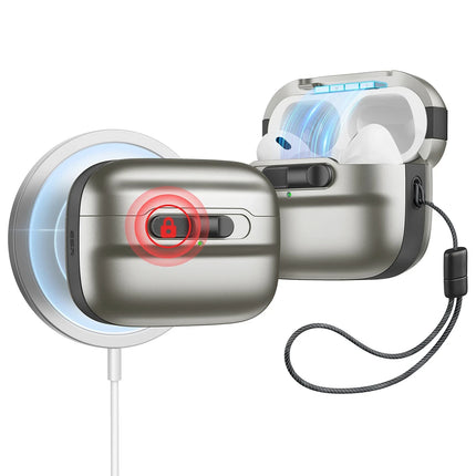 Airpods Pro 2 (2.Nesil) Pulse Magsafe Şarj Destekli Kilitli Kılıf - Titan Gri
