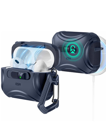 Airpods Pro 3 (3.nesil) Cyber FlickLock Magsafe Şarj Destekli Kilitli Kılıf - Lacivert