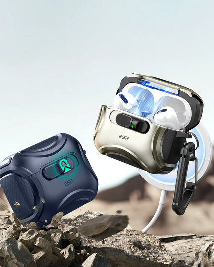 Airpods Pro 3 (3.nesil) Cyber FlickLock Magsafe Şarj Destekli Kilitli Kılıf - Lacivert 3