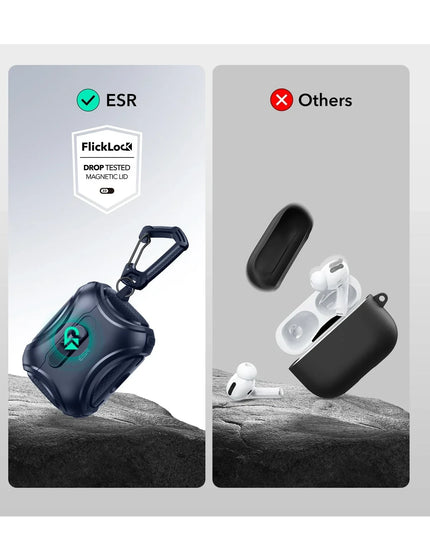 Airpods Pro 3 (3.nesil) Cyber FlickLock Magsafe Şarj Destekli Kilitli Kılıf - Lacivert 4