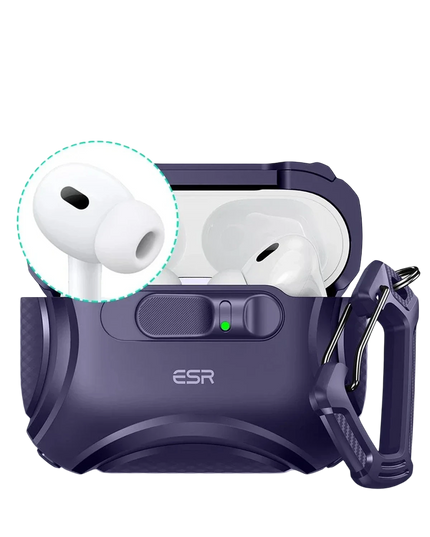 Airpods Pro 3 (3.nesil) Cyber FlickLock Magsafe Şarj Destekli Kilitli Kılıf - Mor 2