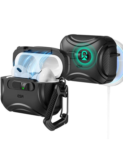 Airpods Pro 3 (3.nesil) Cyber FlickLock Magsafe Şarj Destekli Kilitli Kılıf - Siyah