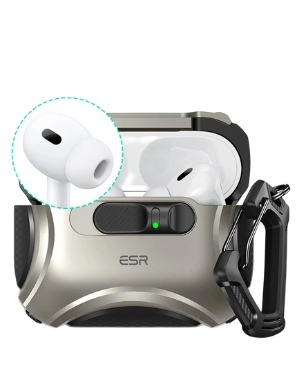 Airpods Pro 3 (3.nesil) Cyber FlickLock Magsafe Şarj Destekli Kilitli Kılıf - Titan Gri 2