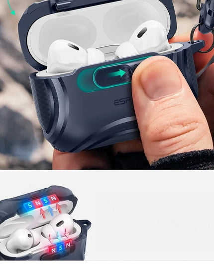 Airpods Pro 3 (3.nesil) Cyber FlickLock Magsafe Şarj Destekli Kilitli Kılıf - Titan Gri 5