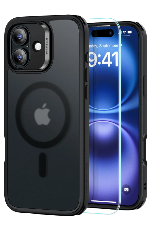 iPhone 16 Classic Hybrid Magsafe Kapak + Cam Hediyeli Set Kılıf - Siyah 2