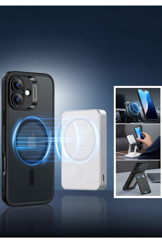 iPhone 16 Classic Hybrid Magsafe Kapak + Cam Hediyeli Set Kılıf - Siyah 2 5