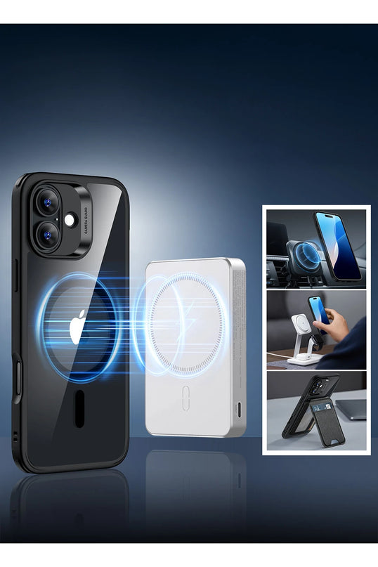 iPhone 16 Classic Hybrid Magsafe Kapak + Cam Hediyeli Set Kılıf - Siyah 4