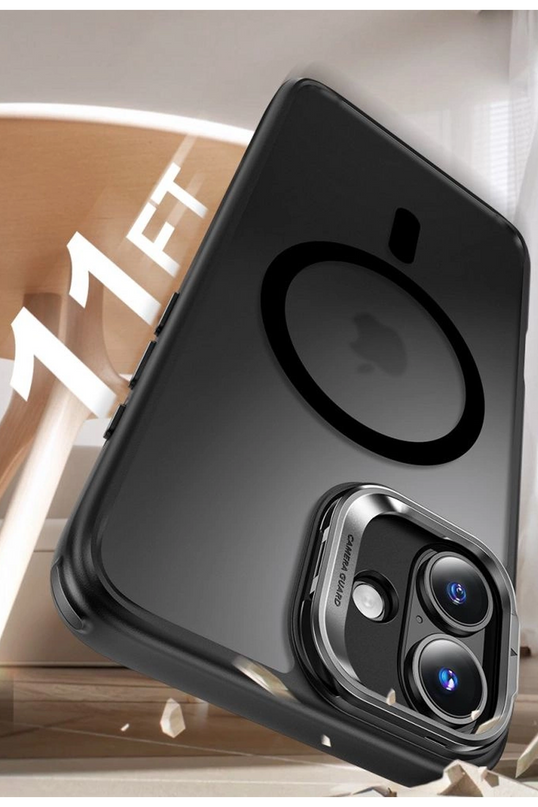 iPhone 16 Classic Hybrid Magsafe Standlı Kapak + Cam Hediyeli Set Kılıf - Siyah 2 3