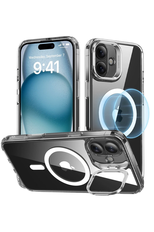 iPhone 16 Classic Hybrid Magsafe Standlı Kapak + Cam Hediyeli Set Kılıf - Şeffaf 2