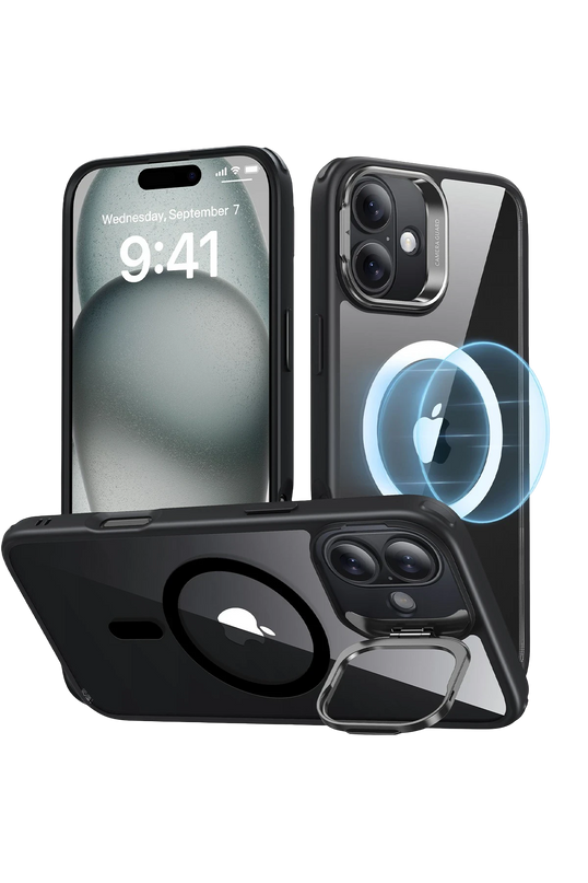 iPhone 16 Classic Hybrid Magsafe Standlı Kapak + Cam Hediyeli Set Kılıf - Siyah 2