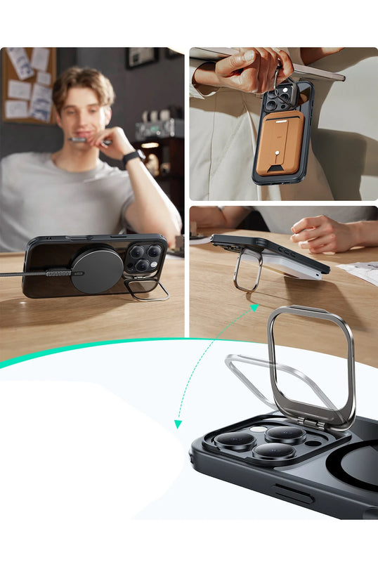 iPhone 16 Pro Max Classic Hybrid Magsafe Standlı Kapak + Cam Hediyeli Set Kılıf 3