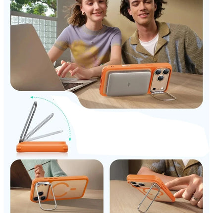 iPhone 17 Pro Max/18 Pro Max Classic Hybrid Magsafe Standlı Kapak Kılıf - Turuncu 4