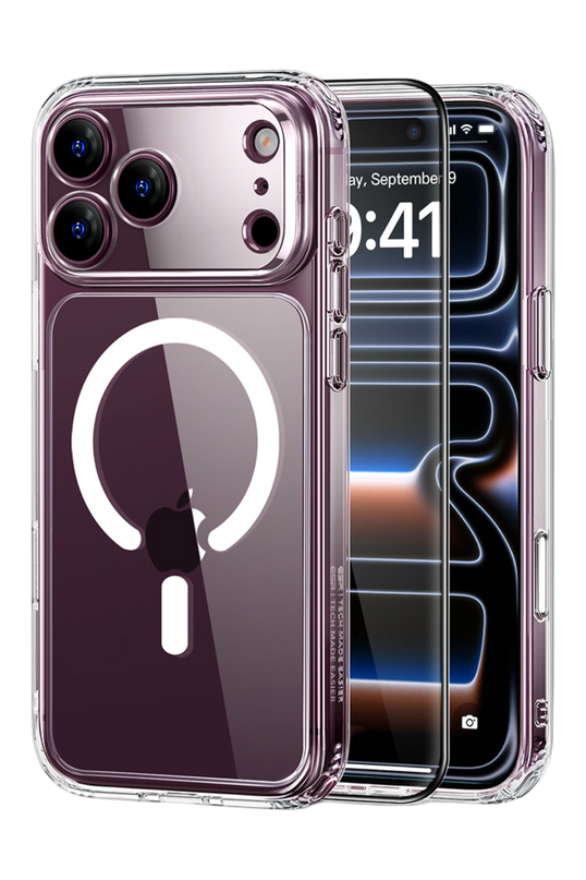 iPhone 18 Pro Max/17 Pro Max Classic Hybrid Magsafe Kapak + Cam Hediyeli Set Kılıf - Şeffaf
