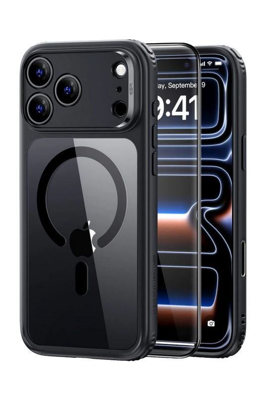 iPhone 18 Pro Max/17 Pro Max Classic Hybrid Magsafe Kapak + Cam Hediyeli Set Kılıf - Siyah