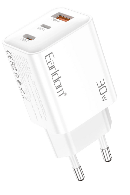 EU51 Type-C Lightning ve USB Çıkışlı 30W PD Hızlı Şarj Aleti