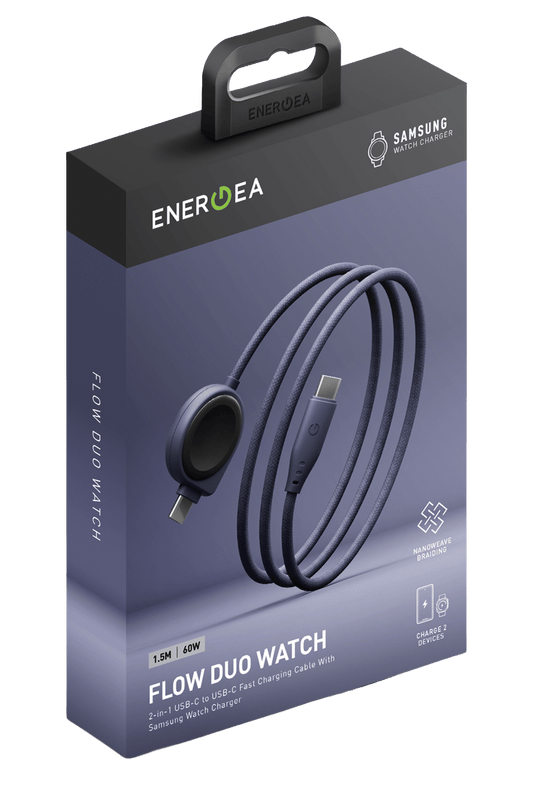 Flow Duo Watch 1.5M 60W 2in1 Type-C to Type-C ve Samsung Watch Şarj Kablosu - Mor 4