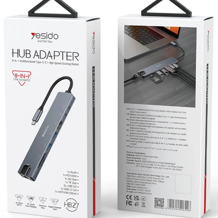 HB27 8in1 100W PD 1 GBPS Ethernet 4K Hub Dönüştürücü 4