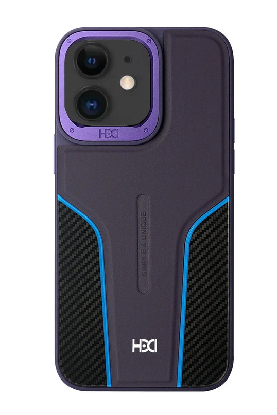 iPhone 11 HBC-264 Lambor Karbon Fiber Sport Kapak Kılıf - Derin Mor