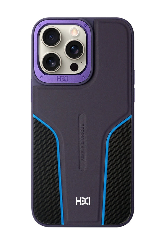 iPhone 14 Pro Max HBC-264 Lambor Karbon Fiber Sport Kapak Kılıf - Derin Mor
