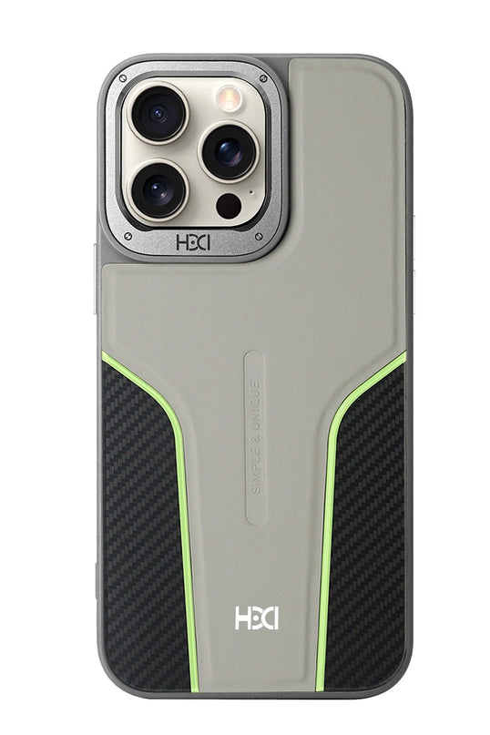 iPhone 14 Pro Max HBC-264 Lambor Karbon Fiber Sport Kapak Kılıf - Natural Grey