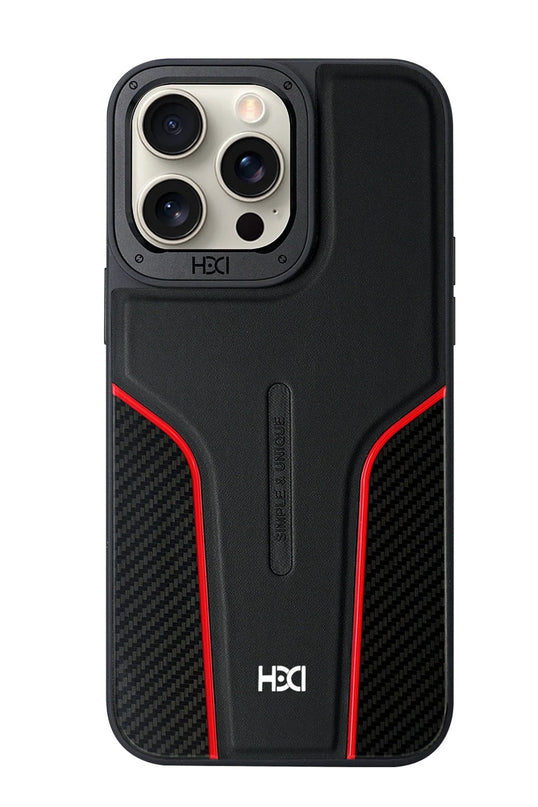 iPhone 14 Pro Max HBC-264 Lambor Karbon Fiber Sport Kapak Kılıf - Siyah