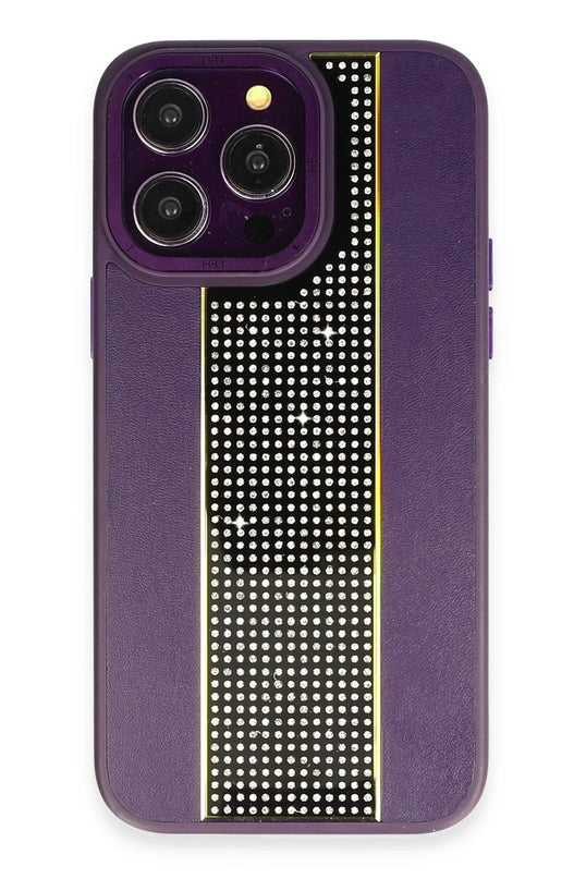 iPhone 14 Pro Max HBC-160 Almera Taşlı Kapak Kılıf - Derin Mor