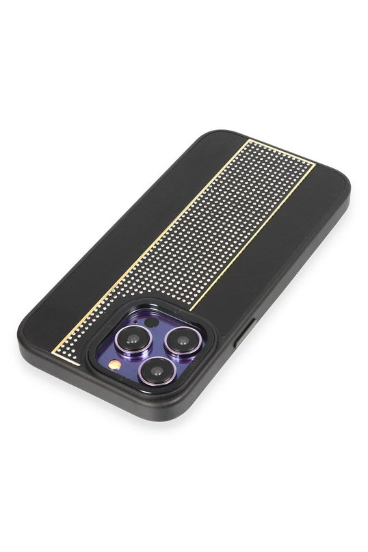 iPhone 14 Pro Max HBC-160 Almera Taşlı Kapak Kılıf - Siyah 2