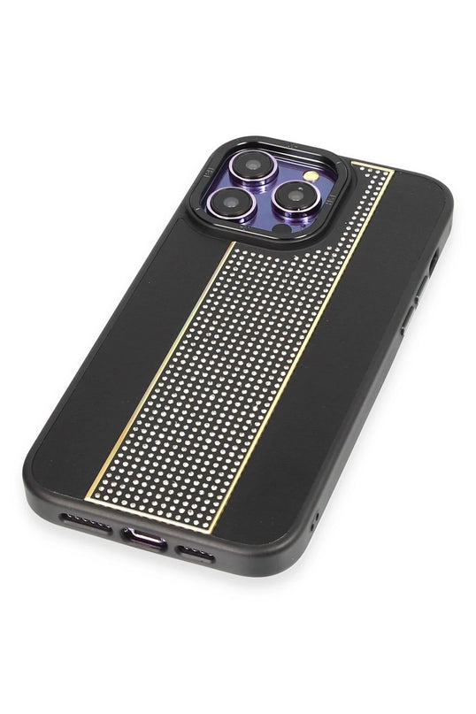 iPhone 14 Pro Max HBC-160 Almera Taşlı Kapak Kılıf - Siyah 3
