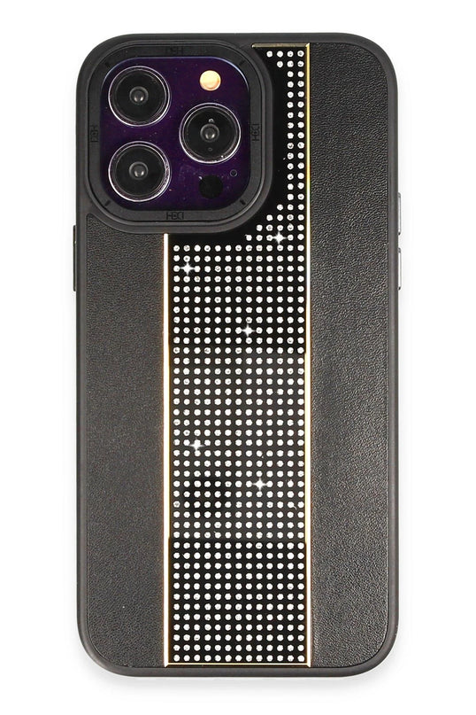 iPhone 14 Pro Max HBC-160 Almera Taşlı Kapak Kılıf - Siyah