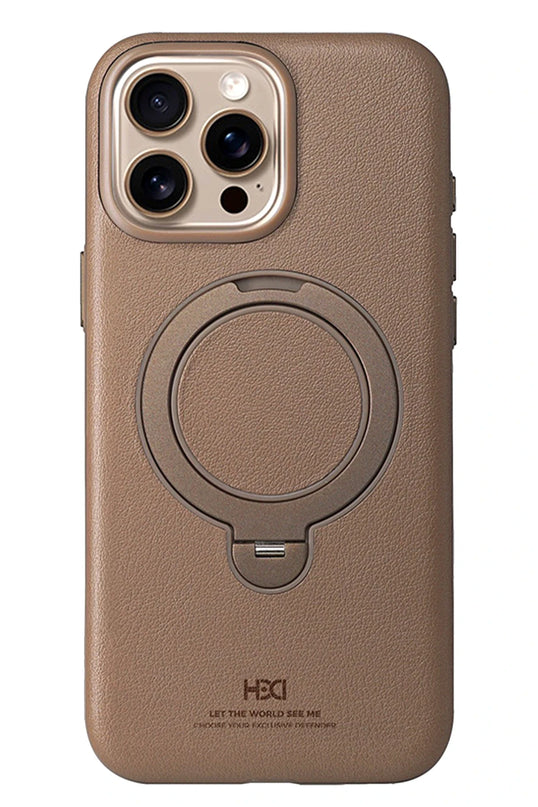 iPhone 14 Pro Max Vapor Deri Magsafe Standlı Kılıf - Gold 2