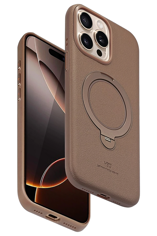 iPhone 15 Pro Max Vapor Deri Magsafe Standlı Kılıf - Gold