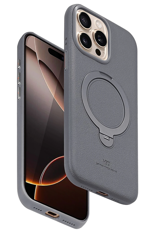 iPhone 15 Pro Max Vapor Deri Magsafe Standlı Kılıf - Titan Gri