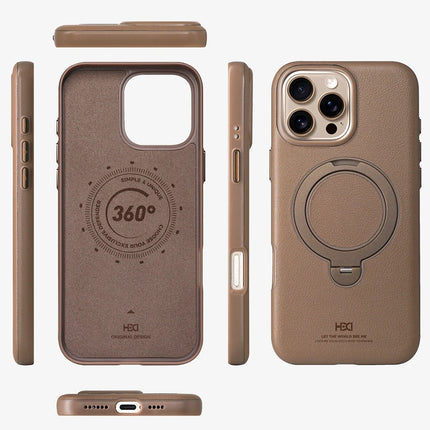 iPhone 16 Pro Vapor Deri Magsafe Standlı Kılıf - Gold 2