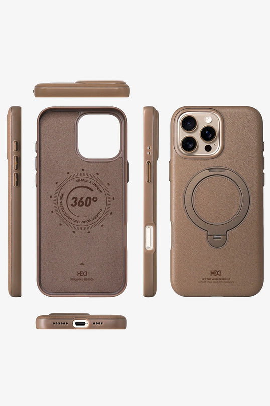 iPhone 16 Pro Vapor Deri Magsafe Standlı Kılıf - Gold 2