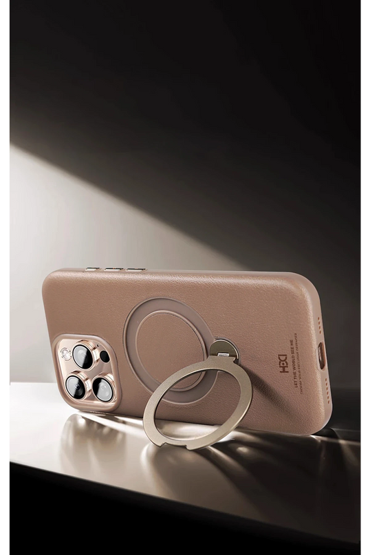 iPhone 16 Pro Vapor Deri Magsafe Standlı Kılıf - Gold 6