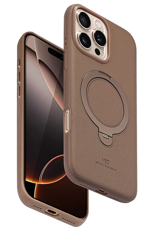 iPhone 16 Pro Vapor Deri Magsafe Standlı Kılıf - Gold