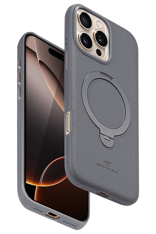 iPhone 16 Pro Vapor Deri Magsafe Standlı Kılıf - Titan Gri