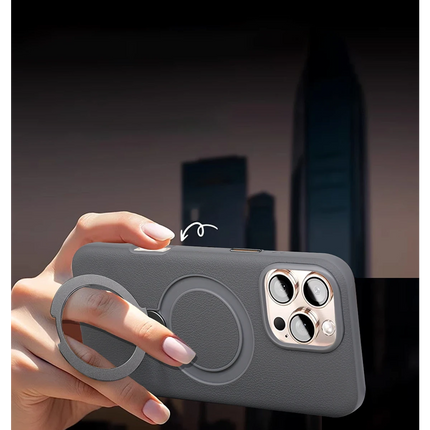 iPhone 16 Pro Vapor Deri Magsafe Standlı Kılıf - Titan Gri 5