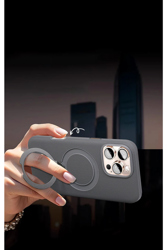 iPhone 16 Pro Vapor Deri Magsafe Standlı Kılıf - Titan Gri 5