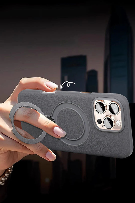 iPhone 16 Vapor Deri Magsafe Standlı Kılıf - Gold 5