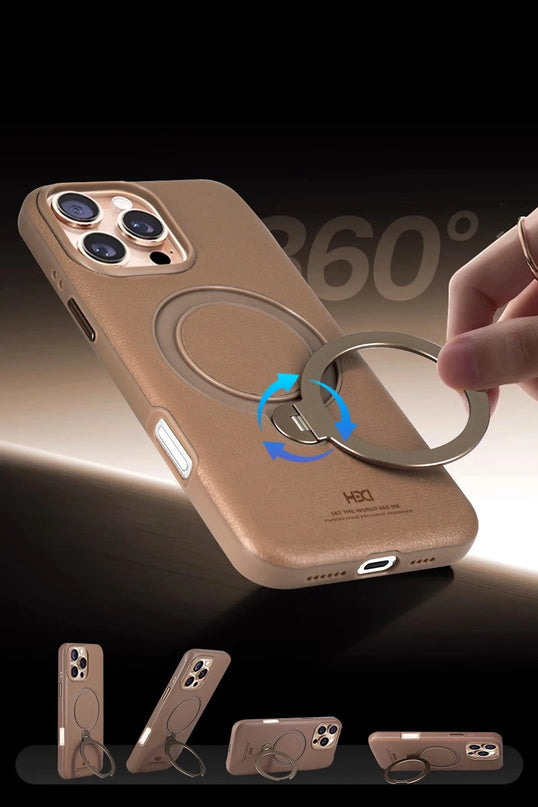 iPhone 16 Vapor Deri Magsafe Standlı Kılıf - Gold 2