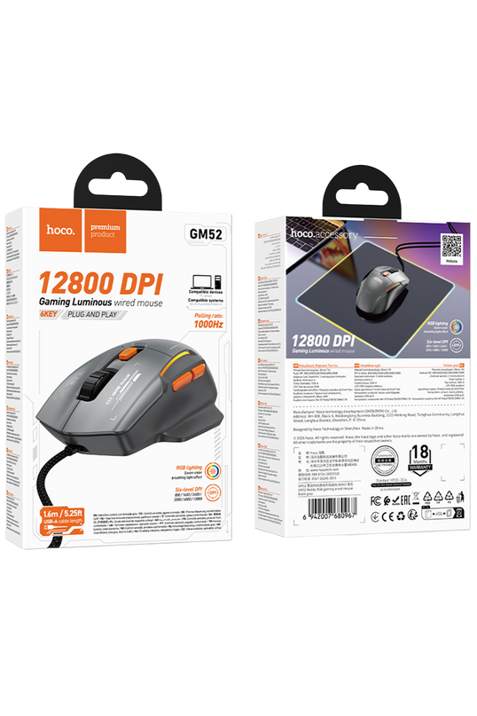 GM52 Reddy RGB 12800 DPI Kablolu Gaming Mouse 5