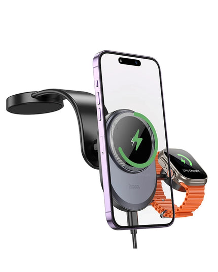 HW28 Excelso Yapışkanlı 15W Kablosuz Şarj ve 2.5W Kablosuz Saat Şarj Destekli Magsafe Araç Tutucu 2