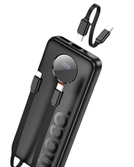 J132 Sabio 10.000mAh PD20W Dahili 3 Kablolu Hızlı Şarj Powerbank - Siyah 5