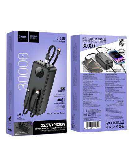 J132B Sabio 30.000mAh PD20W Dahili 3 Kablolu Hızlı Şarj Powerbank 5