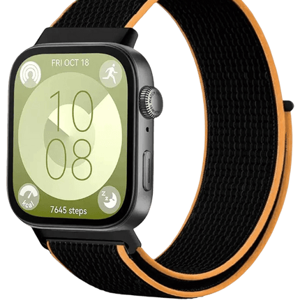 Huawei Fit 4 Hasırlı Cırtcırtlı Kordon - Siyah-Turuncu