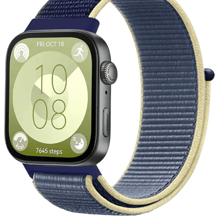 Huawei Fit 4 Hasırlı Cırtcırtlı Kordon - Sarı-Lacivert