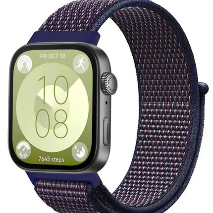 Huawei Fit 4 Hasırlı Cırtcırtlı Kordon - Mavi-Beyaz